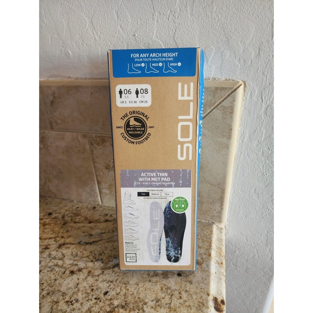 SOLE Active Thin Orthotic Insoles Plantar Fasciitis Arch Support Sz M6-W8